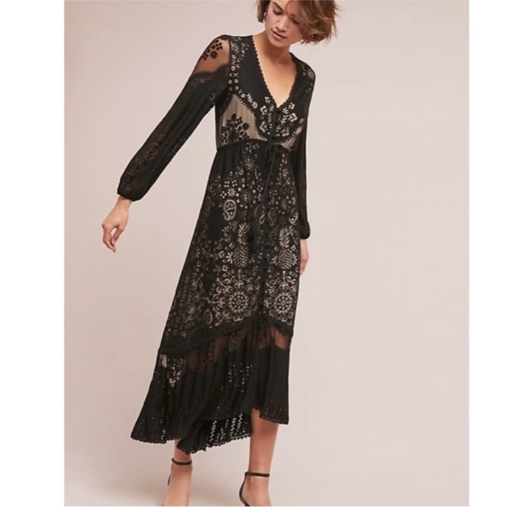 FARM Rio Black Lace Maxi Dress